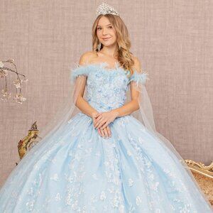 NEW LONG OFF SHOULDER SLEEVELESS MESH BALL GOWN WITH LACE UP BACK & ZIP GL3166